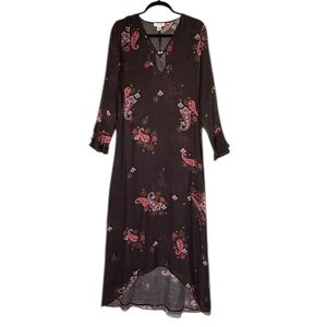 NWT Intropia Silk & Wool Long Bohemian Charcoal Floral Dress Size 8-10/EU 40